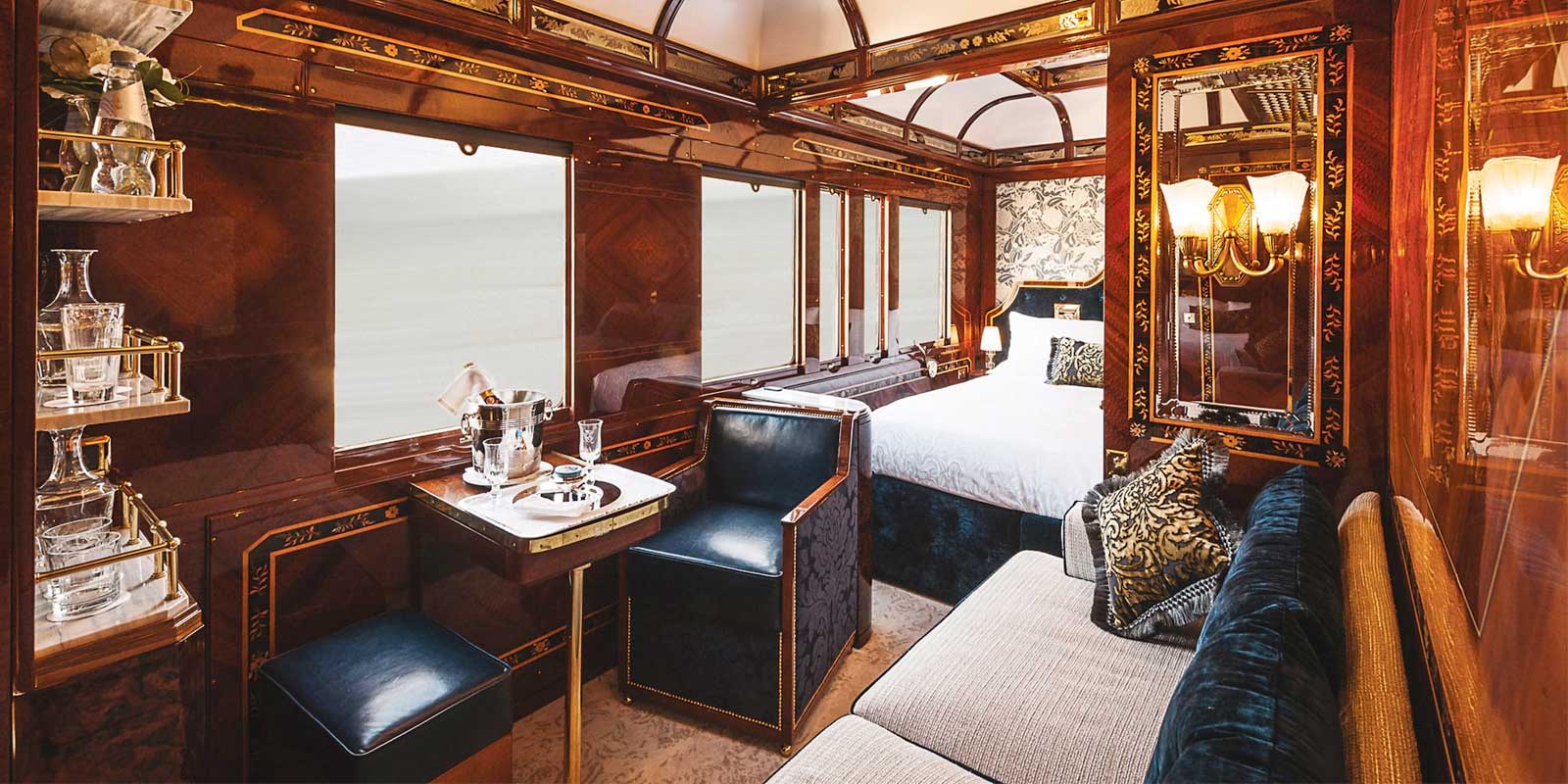 Interior of a luxurious historic cabin on the Venice Simplon-Orient-Express