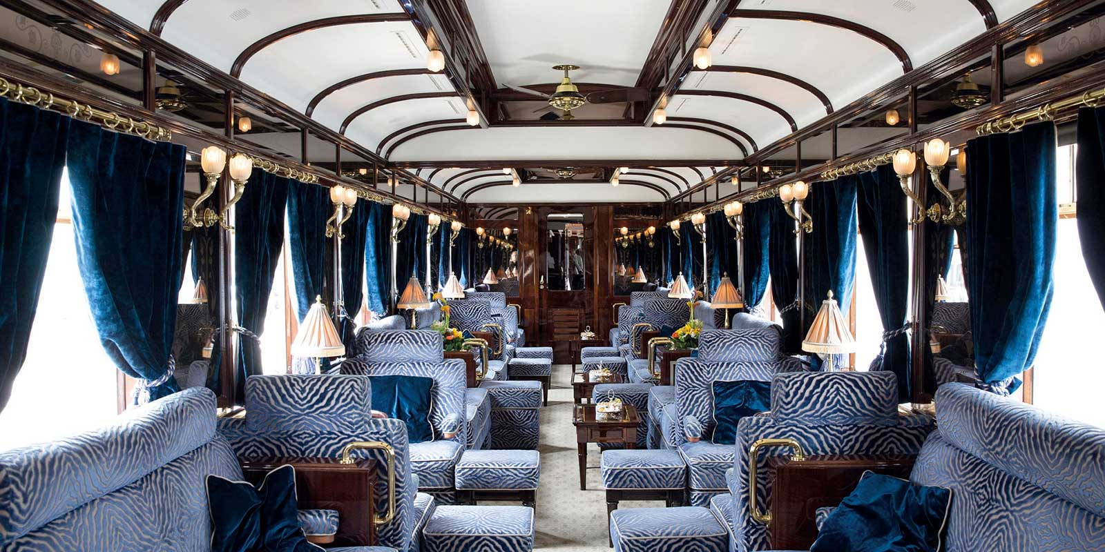 The iconic blue and gold carriages of the Venice Simplon-Orient-Express train