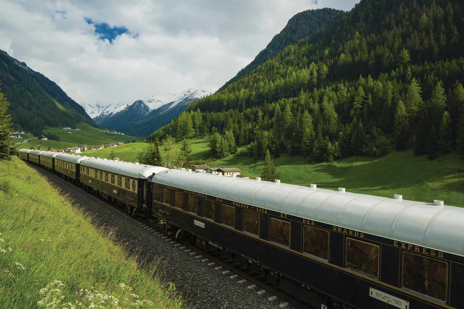 Stunning view of the Swiss Alps from the window of the Orient Express