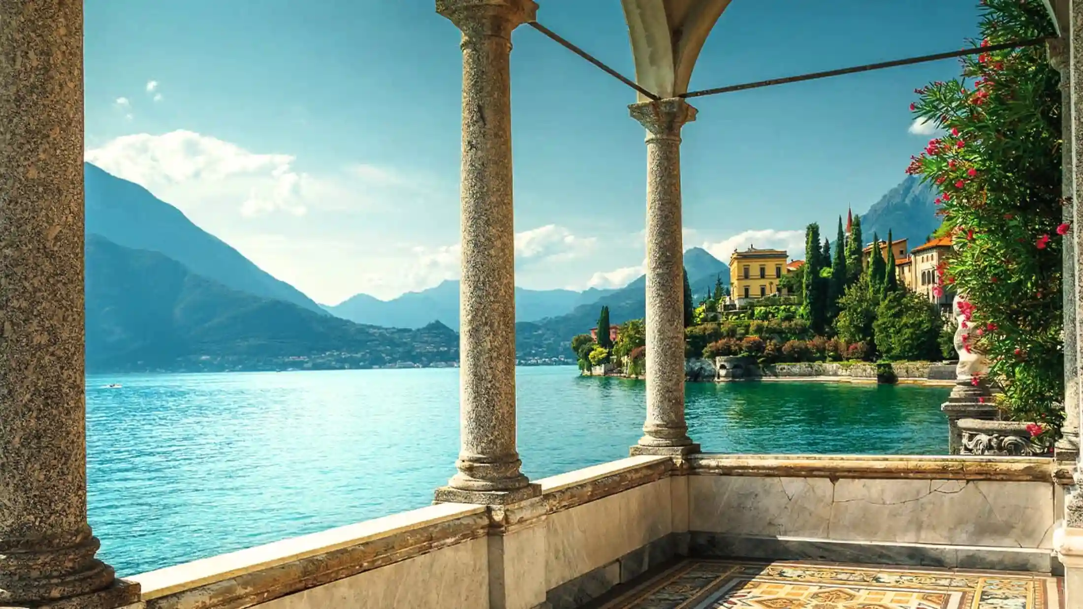 Lake Como old town waterfront at sunset
